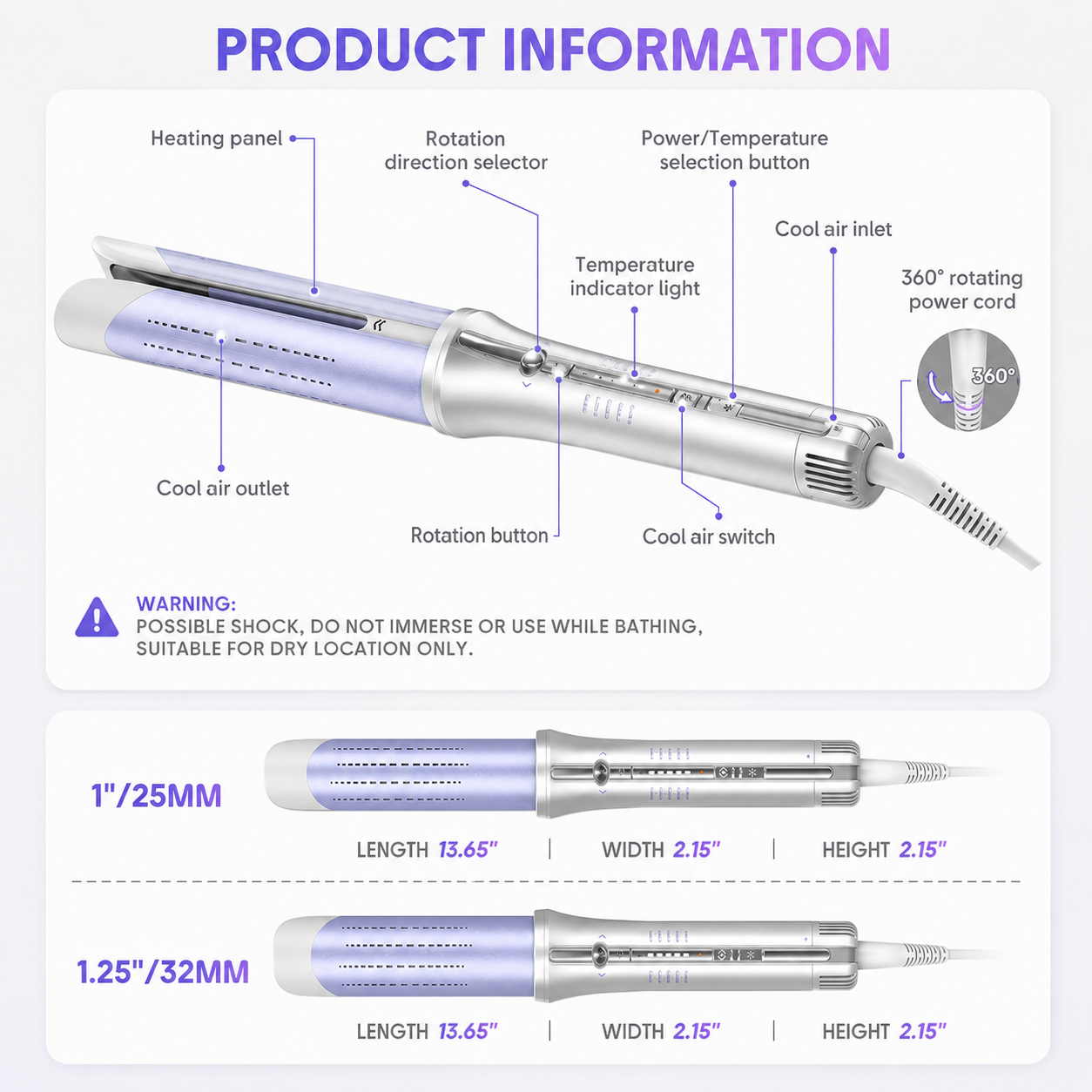 AirFlow Pro Automatic Curling Iron 1.25 Inch Airflow Curling Wand Ceramic Hair Curler with Cool Air Technology Anti Frizz Professional Hair Styler for Long Lasting Curls & Waves