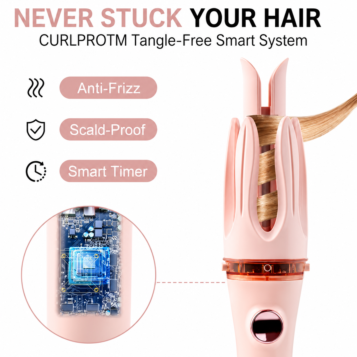 Automatic Hair Curler Rotating Curling Iron with LED Display Ceramic Auto Hair Curler Anti Tangle Hair Styling Tool with Adjustable Temperature for Long Lasting Curls & Waves