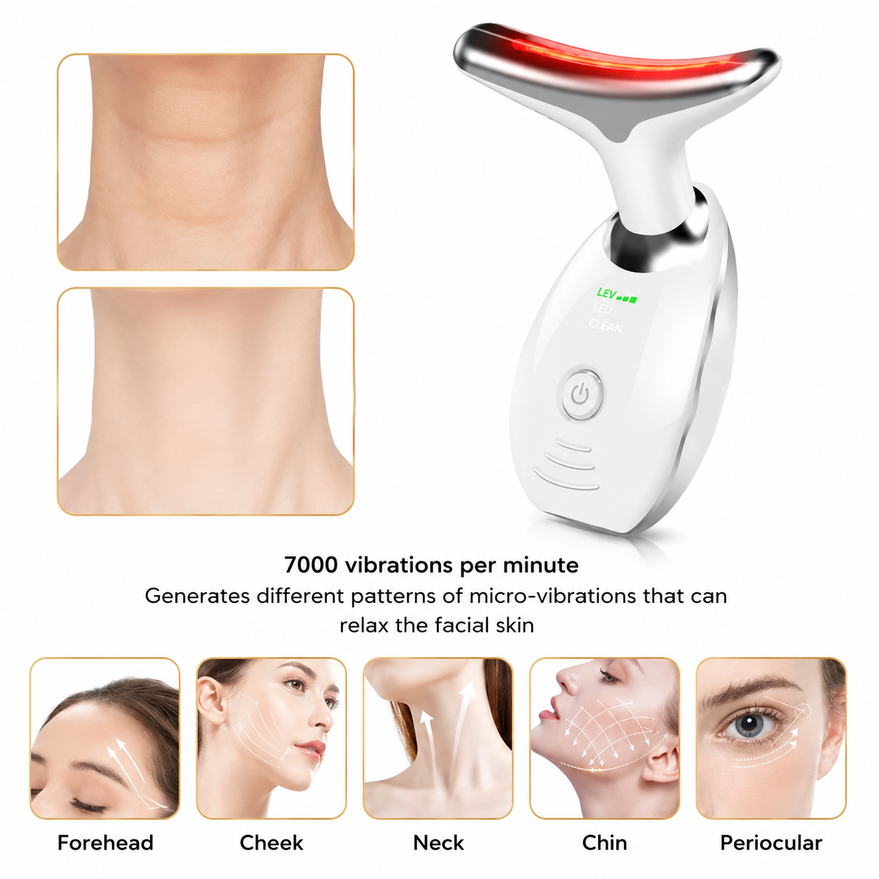 Multi Color LED Facial & Neck Massager Red Light Therapy Face Lifting Device Anti Aging Skin Tightening Tool Rechargeable Beauty Device for Wrinkles Firming & Facial Sculpting