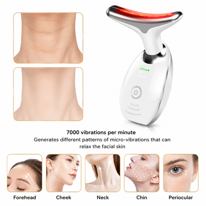 Multi Color LED Facial & Neck Massager Red Light Therapy Face Lifting Device Anti Aging Skin Tightening Tool Rechargeable Beauty Device for Wrinkles Firming & Facial Sculpting