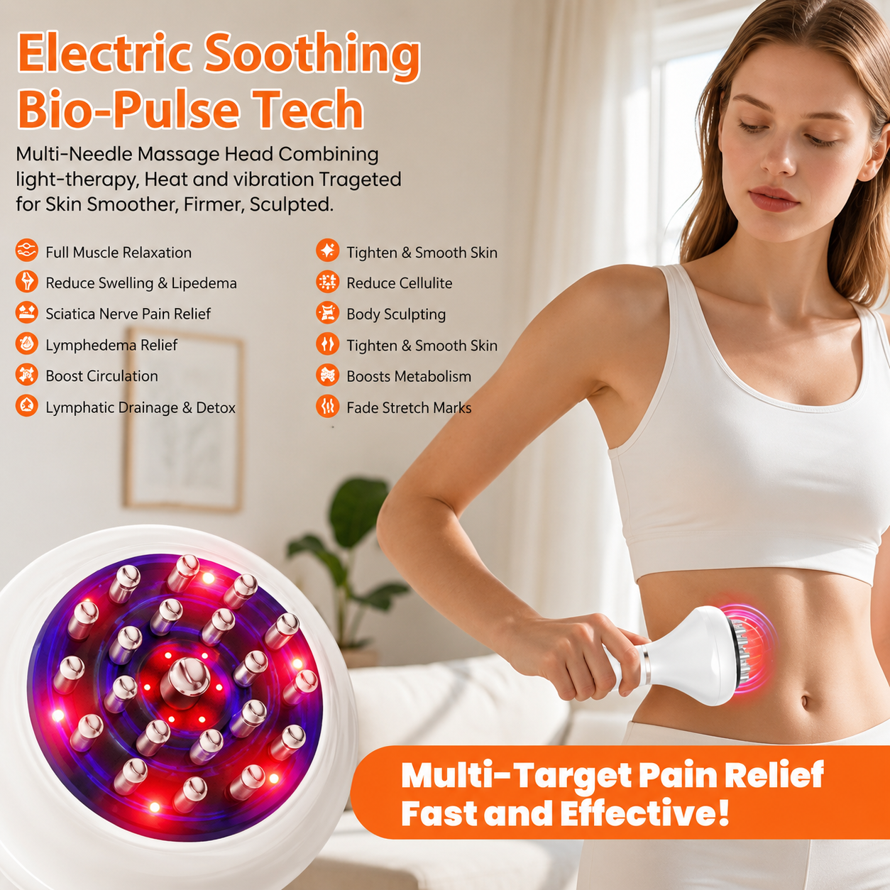 Electric Body Massager with Red Light Therapy Rechargeable Deep Tissue Handheld Massager for Neck Back Shoulders & Legs Muscle Relief Relaxation & Circulation Massage Device