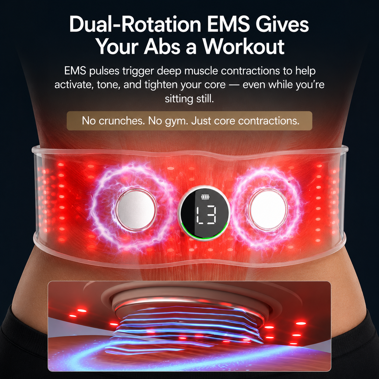 Red Light Therapy Belt with EMS Muscle Stimulator Abdominal Toning & Body Sculpting Belt Waist Trainer for Belly Fat Skin Tightening Postpartum Recovery & Core Strengthening