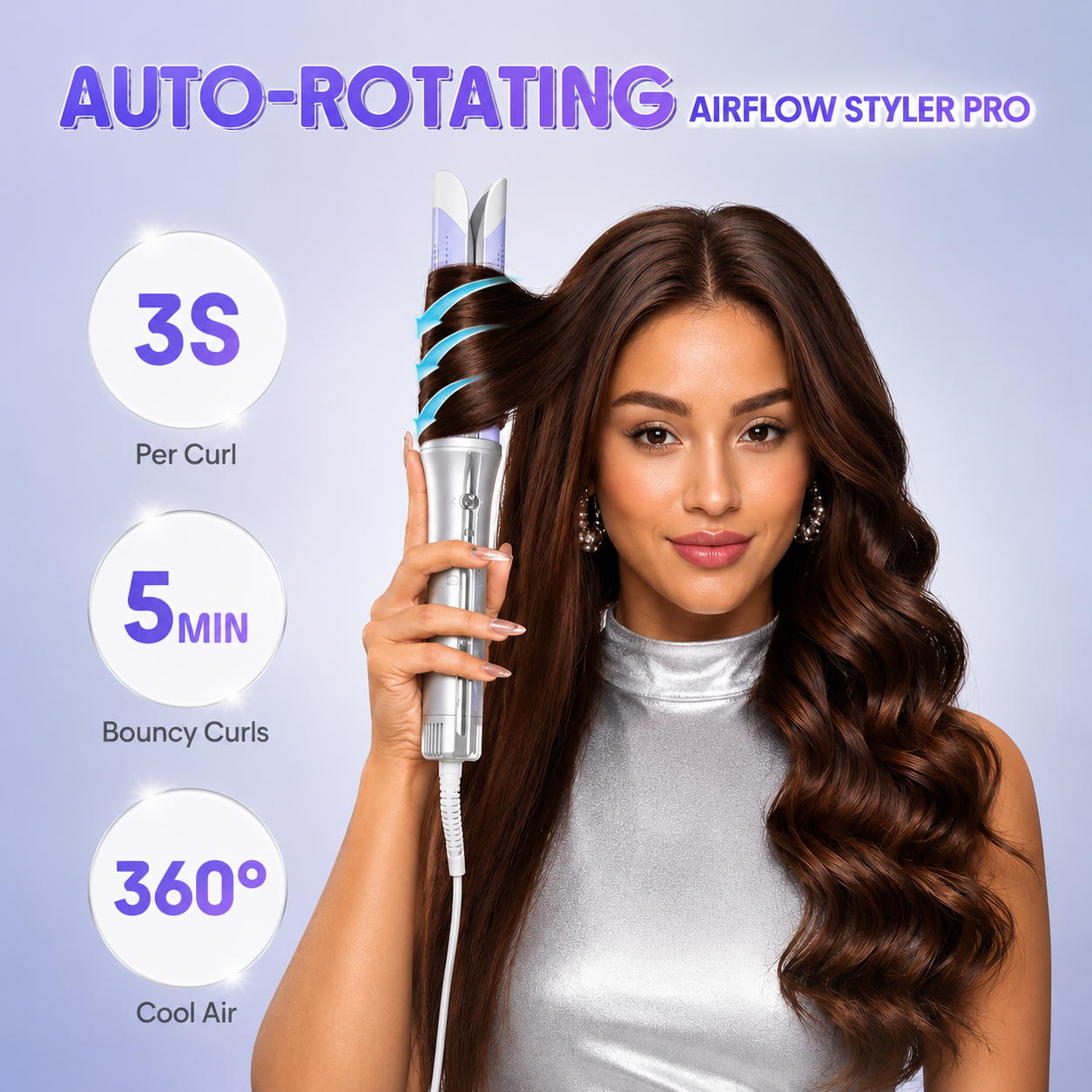 AirFlow Pro Automatic Curling Iron 1.25 Inch Airflow Curling Wand Ceramic Hair Curler with Cool Air Technology Anti Frizz Professional Hair Styler for Long Lasting Curls & Waves