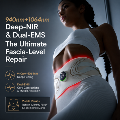 Red Light Therapy Belt with EMS Muscle Stimulator Abdominal Toning & Body Sculpting Belt Waist Trainer for Belly Fat Skin Tightening Postpartum Recovery & Core Strengthening