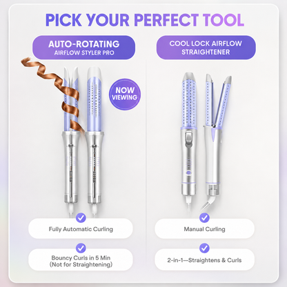 AirFlow Pro Automatic Curling Iron 1.25 Inch Airflow Curling Wand Ceramic Hair Curler with Cool Air Technology Anti Frizz Professional Hair Styler for Long Lasting Curls & Waves