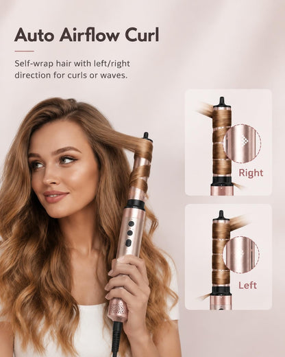 5 in 1 Hot Air Styler & Hair Dryer Brush | Auto Curling, 1400W Fast Drying, Negative Ions, Cool Shot Button, Volumizing and Travel Bag