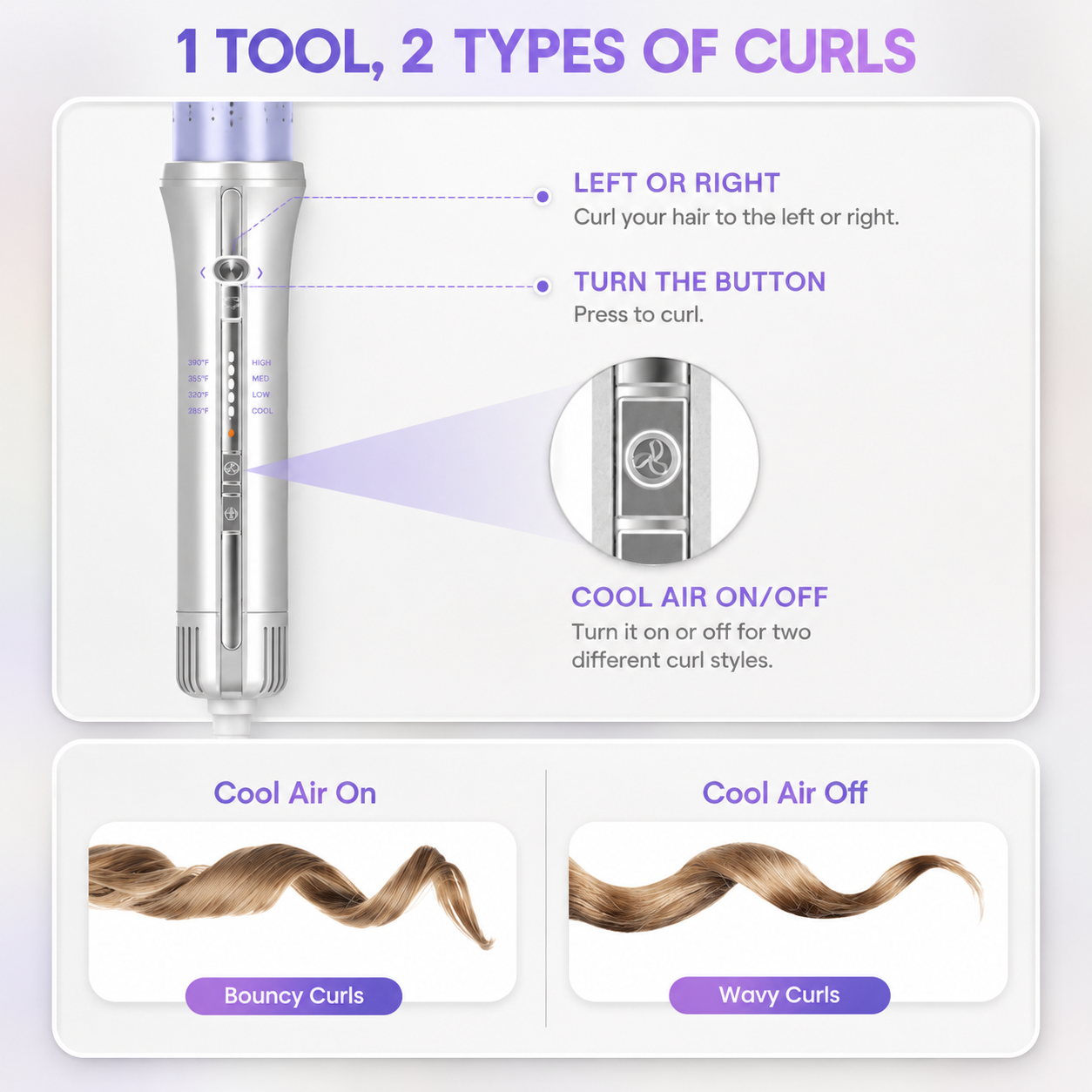 AirFlow Pro Automatic Curling Iron 1.25 Inch Airflow Curling Wand Ceramic Hair Curler with Cool Air Technology Anti Frizz Professional Hair Styler for Long Lasting Curls & Waves