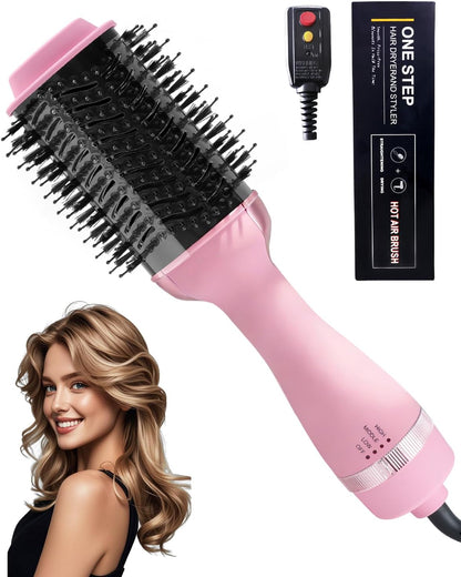 4-in-1 Hair Dryer Brush, Ionic Ceramic Titanium Hot Air Styler with ALCI Safety Plug, 3 Heat Settings for Frizz-Free Blowouts, Salon Volumizer and Straightener