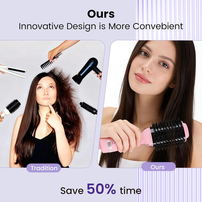 4-in-1 Hair Dryer Brush, Ionic Ceramic Titanium Hot Air Styler with ALCI Safety Plug, 3 Heat Settings for Frizz-Free Blowouts, Salon Volumizer and Straightener