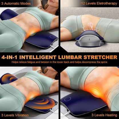 Lower Back Massager with Traction,Heat,Electrotherapy and Vibration | 4 in 1,Low Frequency,Cordless,Rechargeable,Electric Lumbar Traction Decompression Devices,for Pain Relief Deep Tissue,at Home