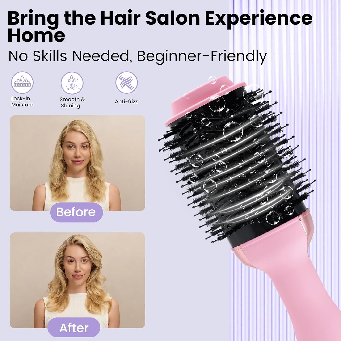4-in-1 Hair Dryer Brush, Ionic Ceramic Titanium Hot Air Styler with ALCI Safety Plug, 3 Heat Settings for Frizz-Free Blowouts, Salon Volumizer and Straightener