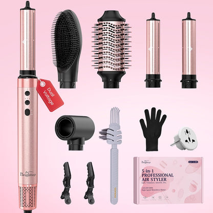 5 in 1 Hot Air Styler & Hair Dryer Brush | Auto Curling, 1400W Fast Drying, Negative Ions, Cool Shot Button, Volumizing and Travel Bag