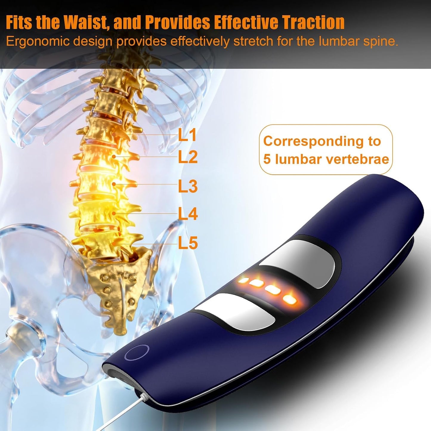 Lower Back Massager with Traction,Heat,Electrotherapy and Vibration | 4 in 1,Low Frequency,Cordless,Rechargeable,Electric Lumbar Traction Decompression Devices,for Pain Relief Deep Tissue,at Home