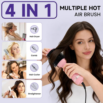 4-in-1 Hair Dryer Brush, Ionic Ceramic Titanium Hot Air Styler with ALCI Safety Plug, 3 Heat Settings for Frizz-Free Blowouts, Salon Volumizer and Straightener