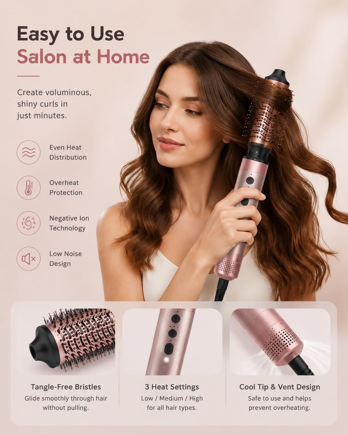 5 in 1 Hot Air Styler & Hair Dryer Brush | Auto Curling, 1400W Fast Drying, Negative Ions, Cool Shot Button, Volumizing and Travel Bag