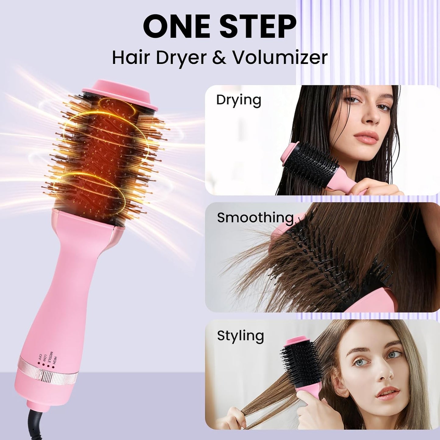 4-in-1 Hair Dryer Brush, Ionic Ceramic Titanium Hot Air Styler with ALCI Safety Plug, 3 Heat Settings for Frizz-Free Blowouts, Salon Volumizer and Straightener