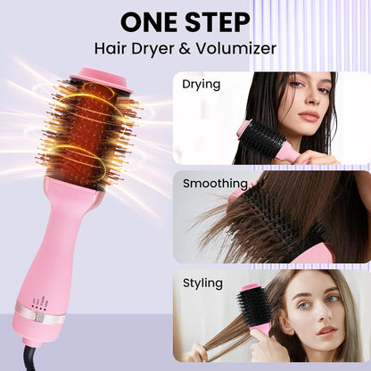 4-in-1 Hair Dryer Brush, Ionic Ceramic Titanium Hot Air Styler with ALCI Safety Plug, 3 Heat Settings for Frizz-Free Blowouts, Salon Volumizer and Straightener