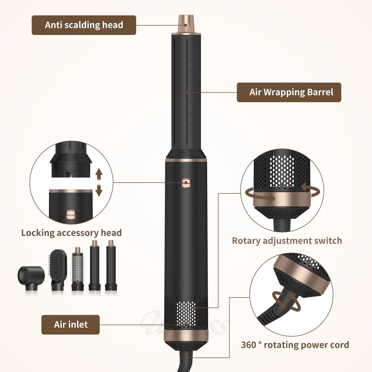 5 in 1 Blow Dryer Brush, Hair Dryer Brush Air Curler Air Curling Wrap Styler, Hot Air Brush Negative Ion Curler