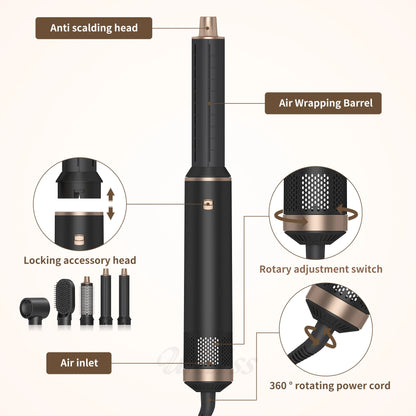 5 in 1 Blow Dryer Brush, Hair Dryer Brush Air Curler Air Curling Wrap Styler, Hot Air Brush Negative Ion Curler