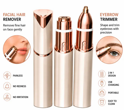 2 in 1 Facial Hair Remover for Women & Eyebrow Trimmer Electric Face Shaver for Women Painless Upper Lip Hair Remover Peach Fuzz Remover Precision Eyebrow Razor USB Rechargeable