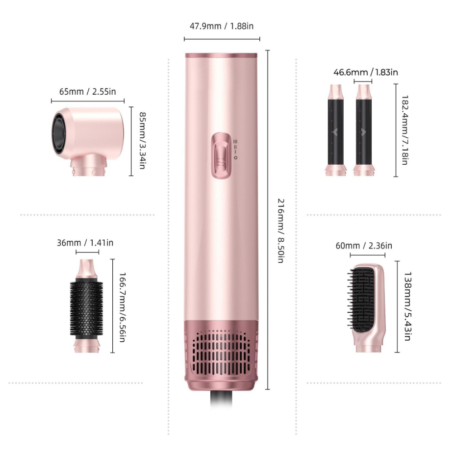 5 in 1 Hot Air Styler & Hair Dryer Brush Set Multi Hair Styling Tool with Blow Dryer Auto Curling Iron Volumizing Round Brush & Straightening Brush Fast Drying Ionic Hair Styler