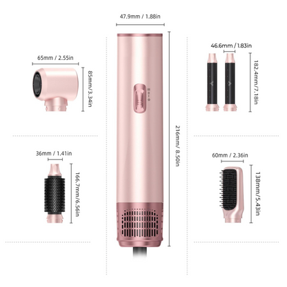 5 in 1 Hot Air Styler & Hair Dryer Brush Set Multi Hair Styling Tool with Blow Dryer Auto Curling Iron Volumizing Round Brush & Straightening Brush Fast Drying Ionic Hair Styler