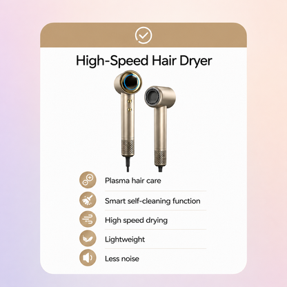 High Speed Ionic Hair Dryer Professional Negative Ion Blow Dryer with Intelligent Temperature Control Fast Drying Low Noise Hair Dryer Anti Frizz Salon Hair Dryer with Diffuser & Concentrator Nozzle