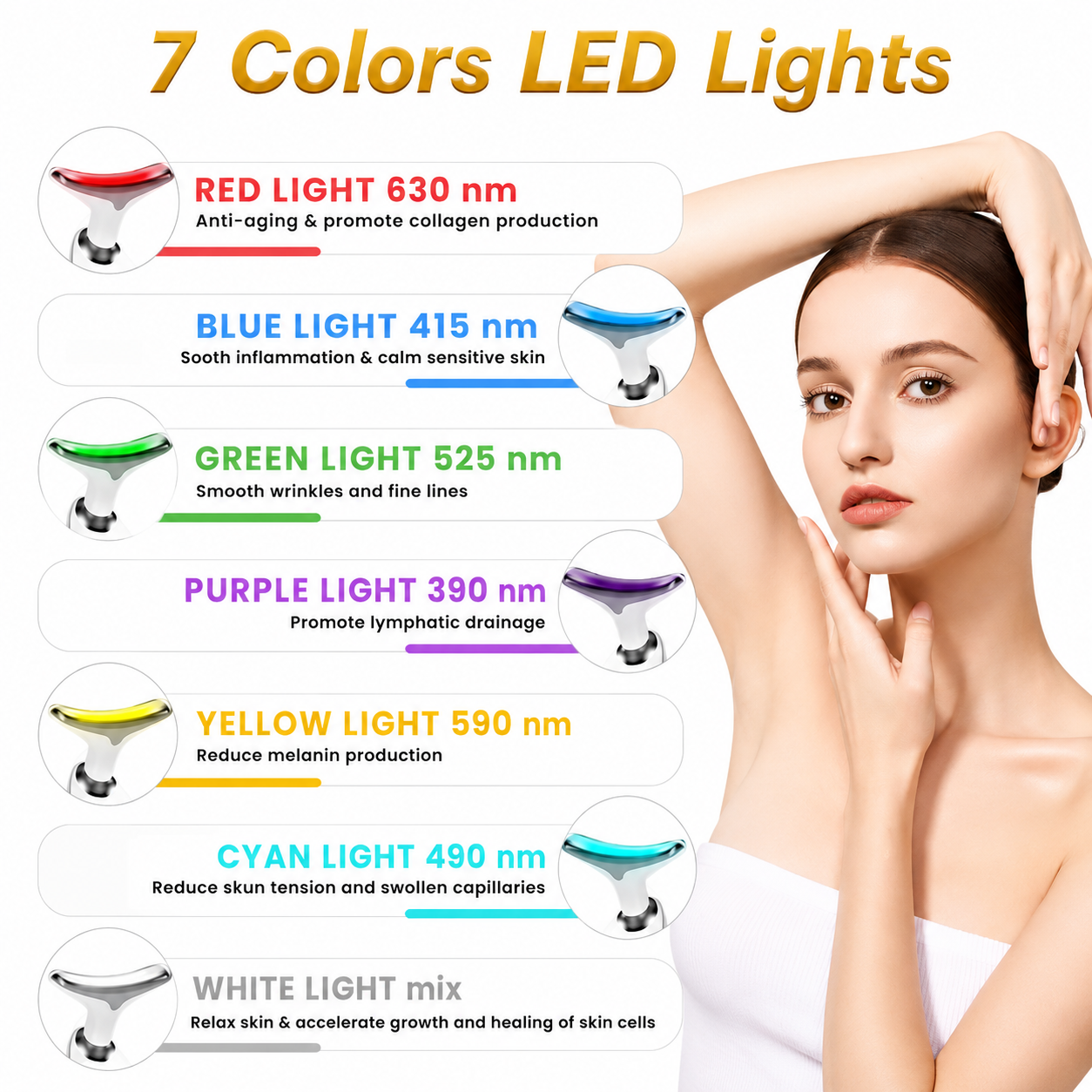 Multi Color LED Facial & Neck Massager Red Light Therapy Face Lifting Device Anti Aging Skin Tightening Tool Rechargeable Beauty Device for Wrinkles Firming & Facial Sculpting