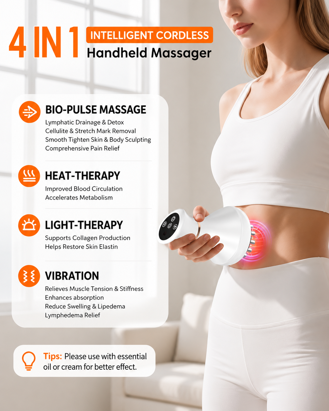 Electric Body Massager with Red Light Therapy Rechargeable Deep Tissue Handheld Massager for Neck Back Shoulders & Legs Muscle Relief Relaxation & Circulation Massage Device