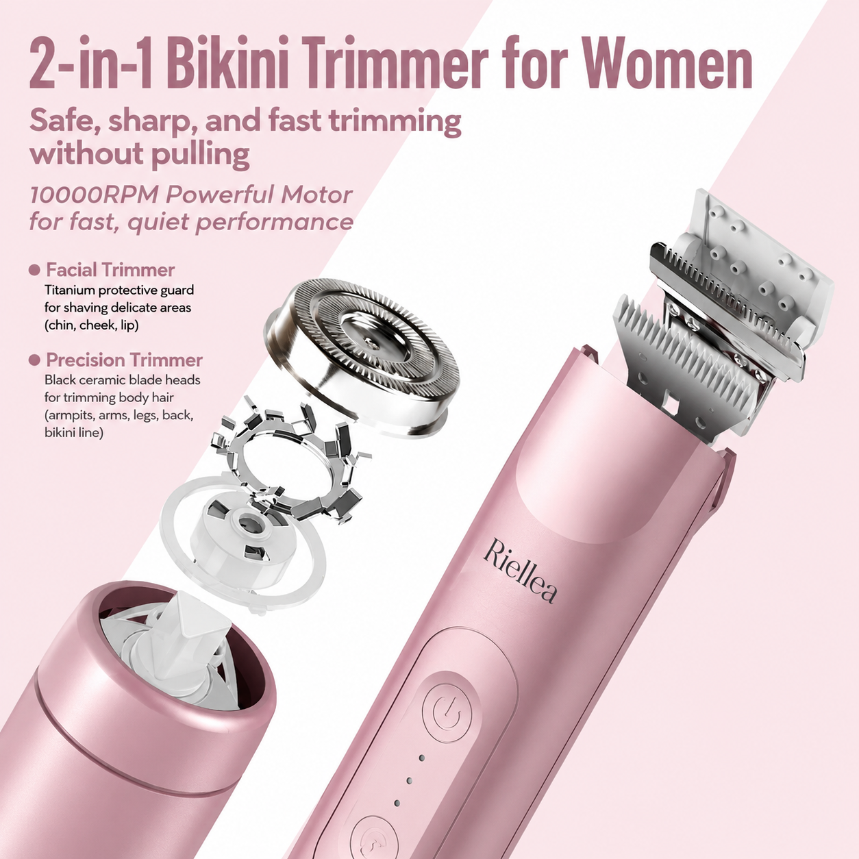 3 in 1 Women's Bikini Trimmer Facial Hair Remover & Nose Hair Trimmer USB Rechargeable Electric Razor for Women Painless Eyebrow Lip Face & Body Hair Removal Grooming Kit