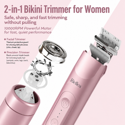 3 in 1 Women's Bikini Trimmer Facial Hair Remover & Nose Hair Trimmer USB Rechargeable Electric Razor for Women Painless Eyebrow Lip Face & Body Hair Removal Grooming Kit