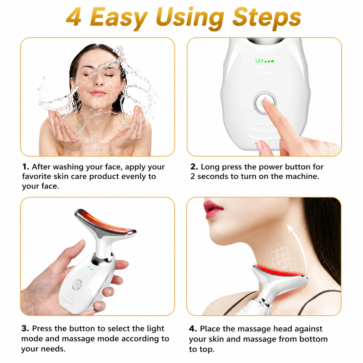 Multi Color LED Facial & Neck Massager Red Light Therapy Face Lifting Device Anti Aging Skin Tightening Tool Rechargeable Beauty Device for Wrinkles Firming & Facial Sculpting