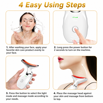 Multi Color LED Facial & Neck Massager Red Light Therapy Face Lifting Device Anti Aging Skin Tightening Tool Rechargeable Beauty Device for Wrinkles Firming & Facial Sculpting