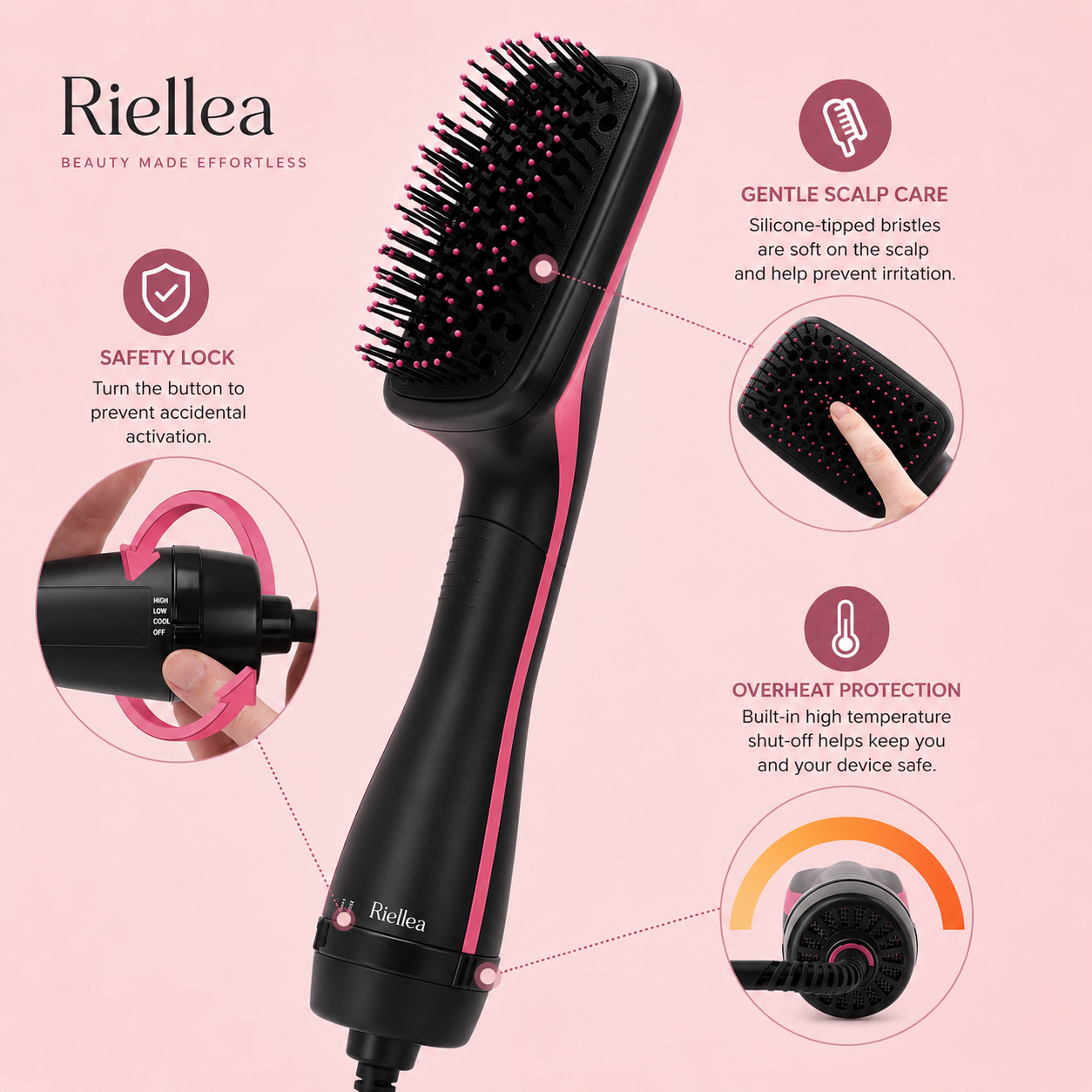 Ionic Hair Straightener Brush Hot Air Straightening Comb with Negative Ion Technology Electric Hair Straightener Brush Anti Frizz Hair Styling Tool for Smooth Silky Hair