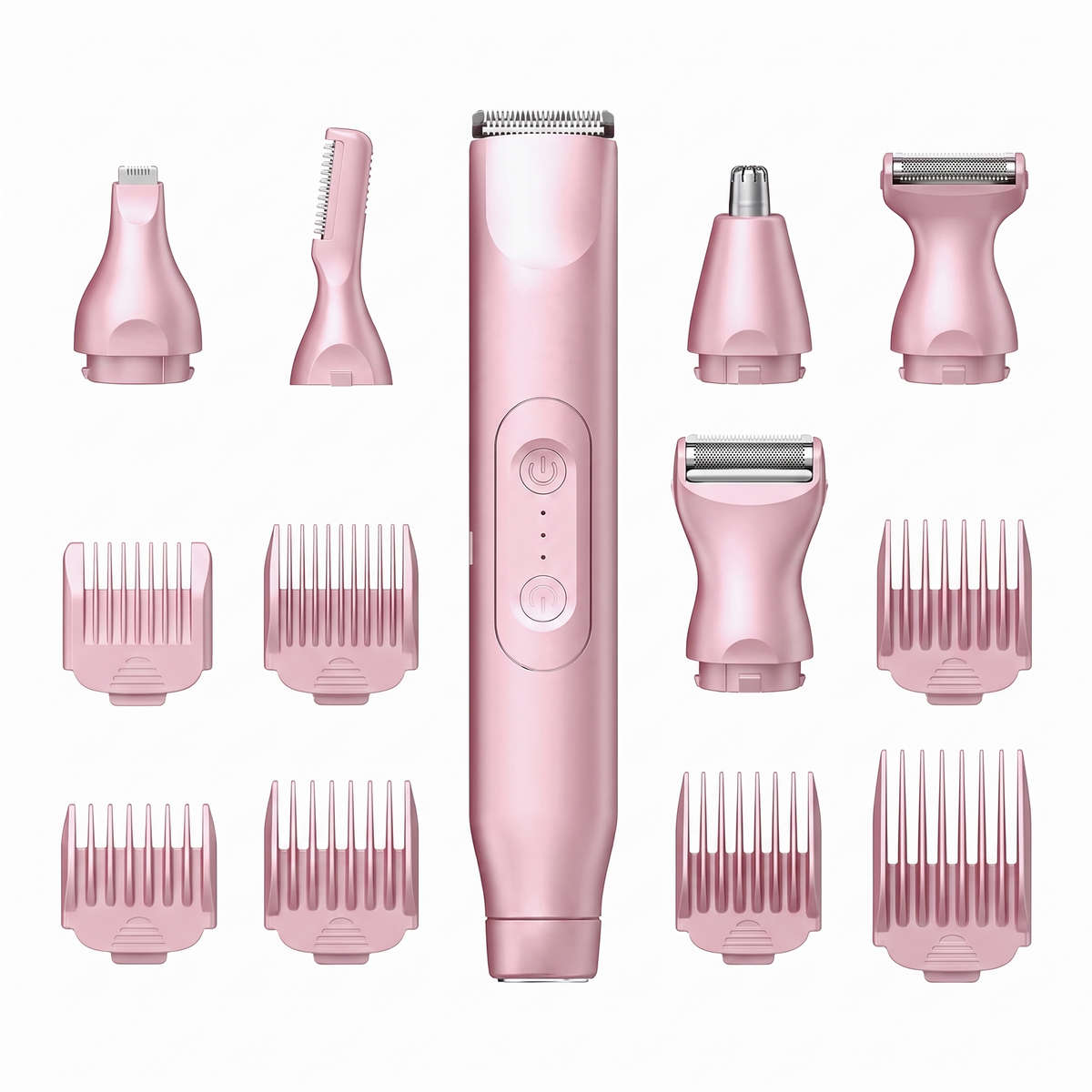 Vella 3 in 1 grooming trimmer and heads on a plain white background