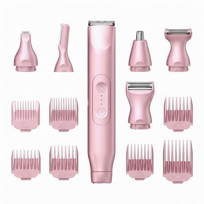 Vella 3 in 1 grooming trimmer and heads on a plain white background