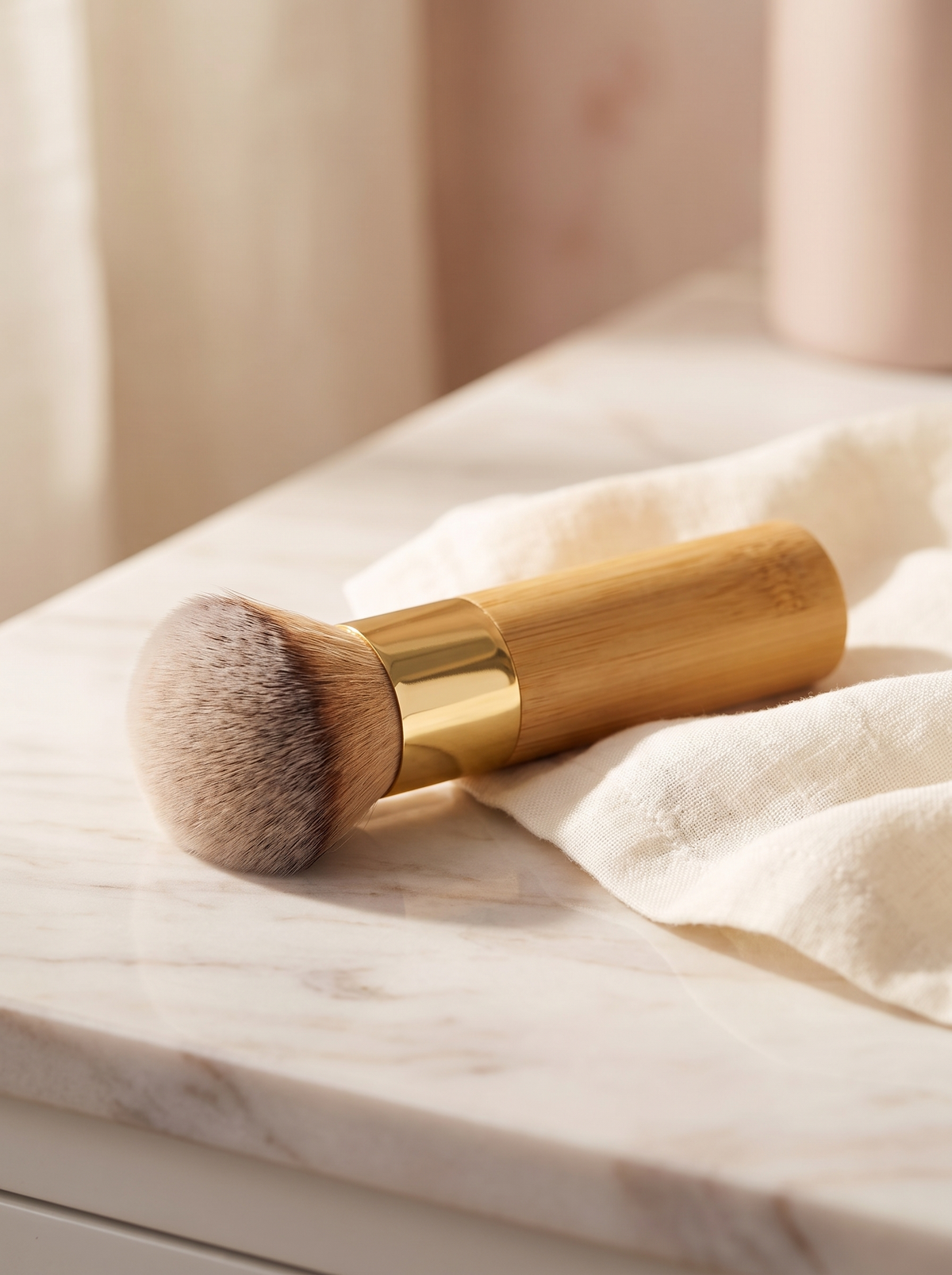Wren buffing brush on a marble vanity