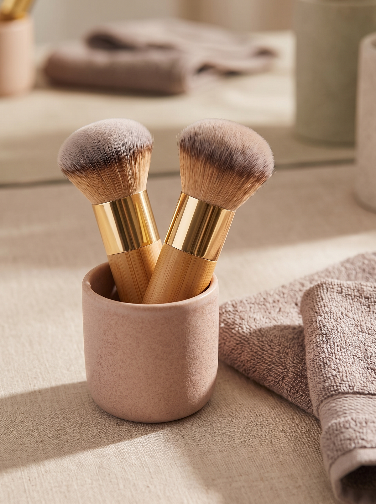 Wren buffing brush standing in a ceramic cup