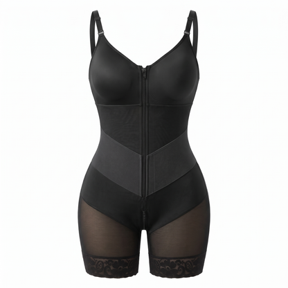 Elise shaping bodysuit in black, front view on white background