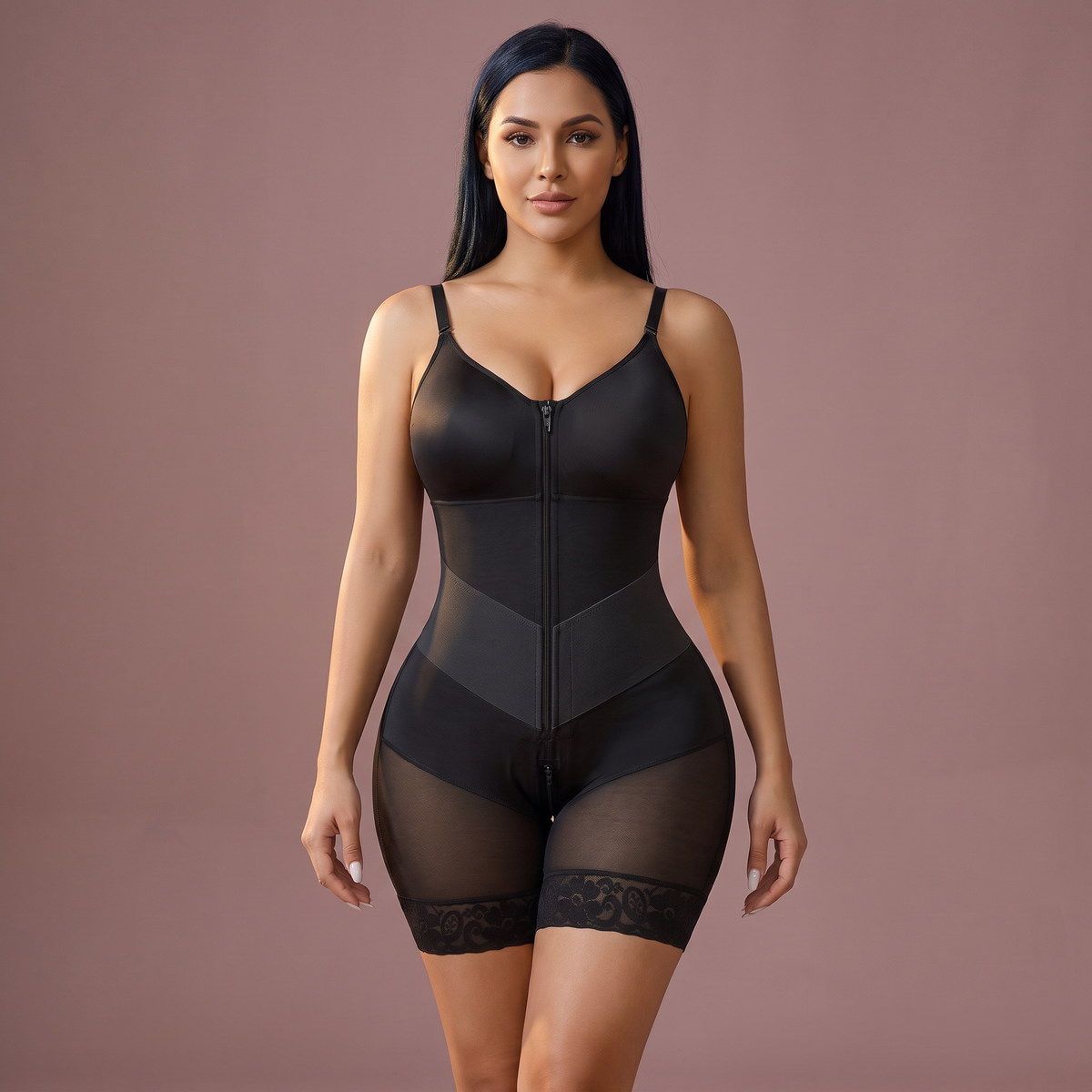 Elise shaping bodysuit worn, front view